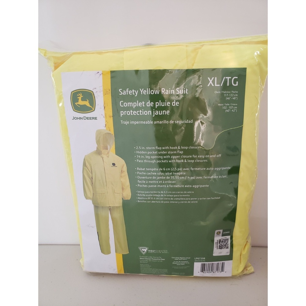 2 Piece John Deer Safety Yellow Rain Suit XL Light Weight Brand NEW